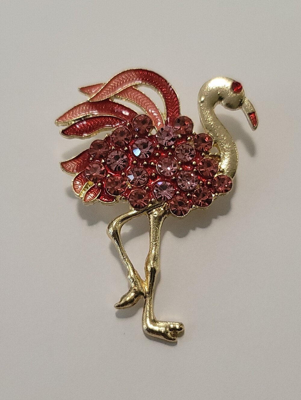 Crystal Flamingo Brooch with Pink & Red Crystals And Enamel